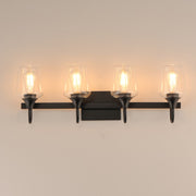 Maxim Lighting Goblet 28in 4-Light Vanity Light | Modern Black and Clear Glass | Bathroom Vanity & Powder Room | 28.25 x 8.75 in | Model 26134CLBK