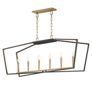 Maxim Melrose 48in 6-Light Linear Pendant | Modern Matte Black and Natural Aged Brass Steel | Kitchen Island & Dining Room | Model 28616BKNAB