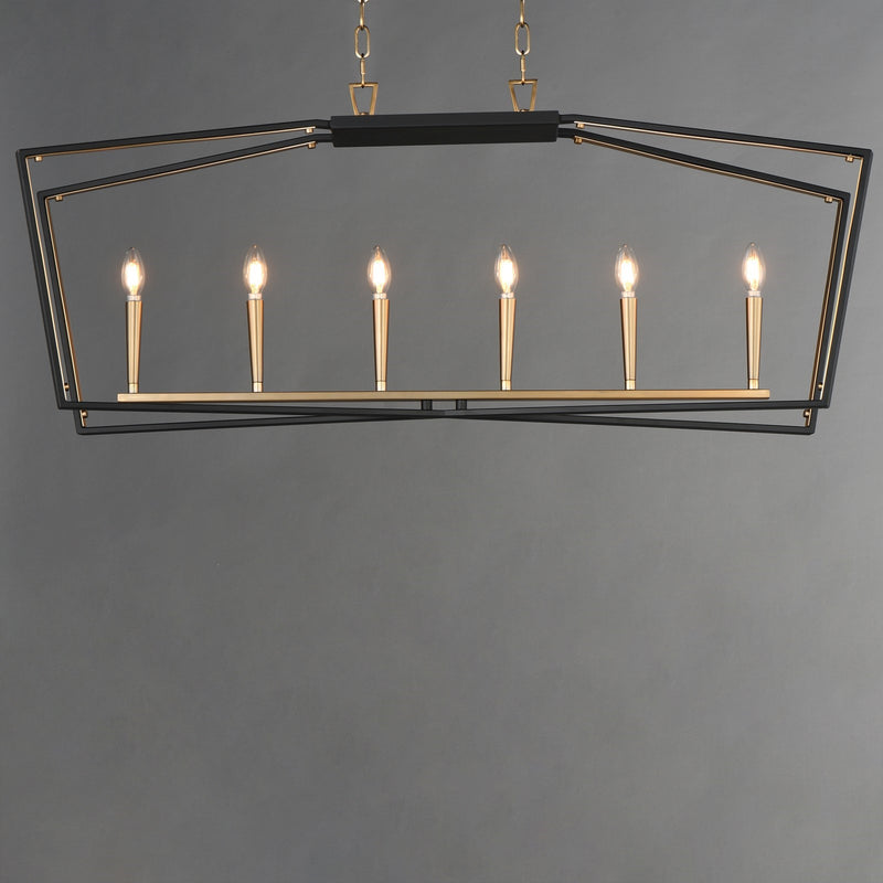 Maxim Melrose 48in 6-Light Linear Pendant | Modern Matte Black and Natural Aged Brass Steel | Kitchen Island & Dining Room | Model 28616BKNAB