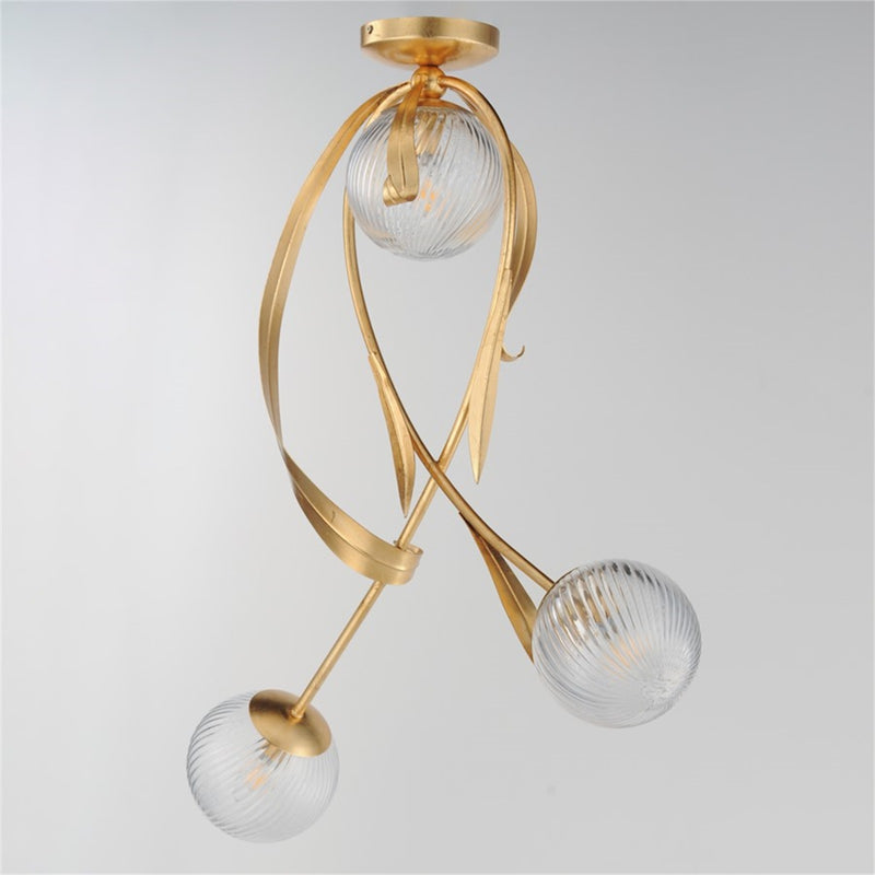 Maxim Lighting Firenze 3Lt 31" Semi-Flush Mt, Gold Leaf/Clear Ribbed