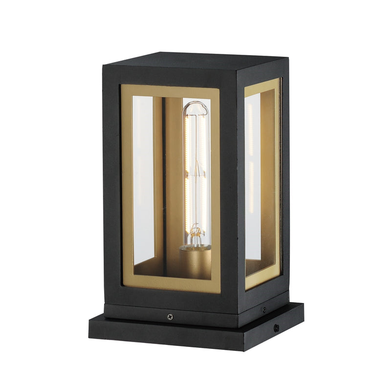 Maxim Neoclass 1Lt 11.5" Outdoor Deck Lantern, Blk/Gld/Clr