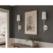Maxim Lighting Uptown 1-Light Wall Sconce | Traditional Satin Brass and Off-White Fabric | Bedroom & Hallway Accent Light | Model 32391OFSBRPN