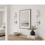 Maxim Lighting Uptown 1-Light Wall Sconce | Traditional Satin Brass and Off-White Fabric | Bedroom & Hallway Accent Light | Model 32391OFSBRPN