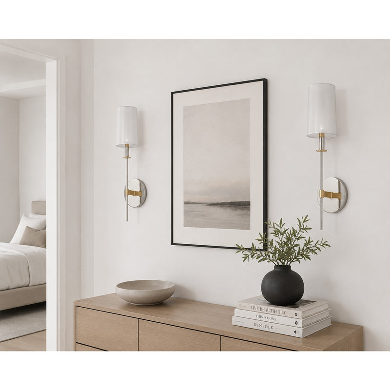 Maxim Lighting Uptown 1-Light Wall Sconce | Traditional Satin Brass and Off-White Fabric | Bedroom & Hallway Accent Light | Model 32391OFSBRPN