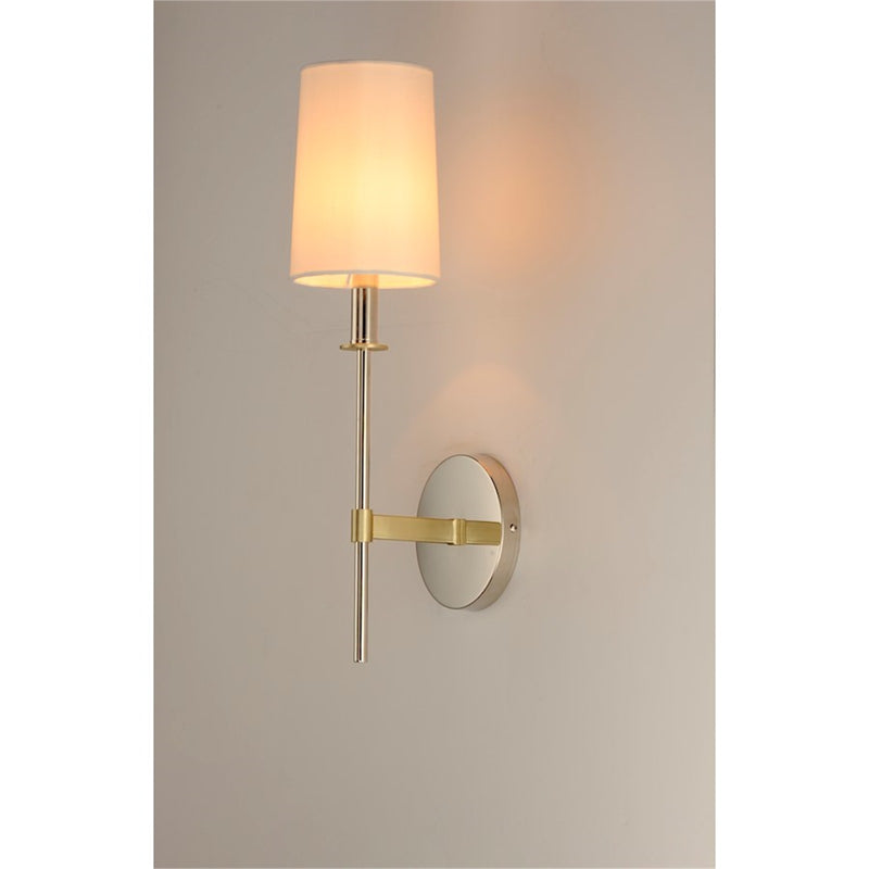 Maxim Lighting Uptown 1-Light Wall Sconce | Traditional Satin Brass and Off-White Fabric | Bedroom & Hallway Accent Light | Model 32391OFSBRPN