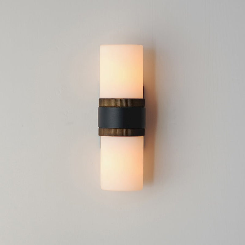 Maxim Ruffles 2 Light Outdoor Wall Mount, Black/Brass/White