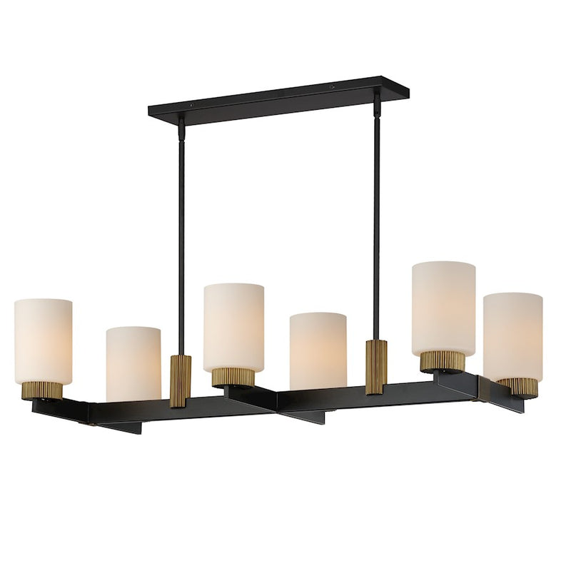 Maxim Lighting Ruffles 6 Light Linear Chandelier, Black/Brass/WH
