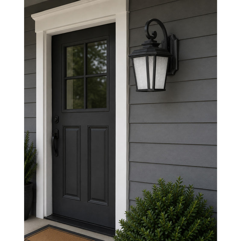 Maxim Radcliffe 11in 1-Light Outdoor Wall Light | Early American Black Oxide and Weathered Frost Glass | Covered Patio & Entryway | Model 3344WFBO