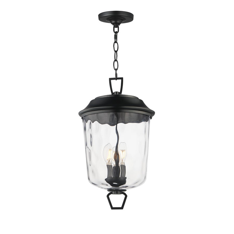 Maxim Prescott 3Lt Outdoor Pendant, Dark Bronze/Water Glass