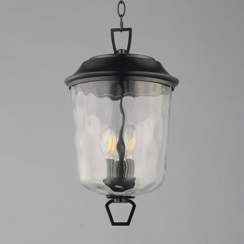 Maxim Prescott 3Lt Outdoor Pendant, Dark Bronze/Water Glass