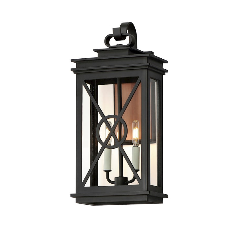 Maxim Yorktown Vx 2 Light Outdoor Wall Mount, Black/Copper/Clear