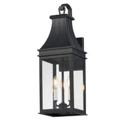 Maxim Lighting Bramwell VX 9in 3-Light Outdoor Wall Sconce | Traditional Black Patina and Textured Clear Glass | Entryway & Porch | Model 40984TCBKP