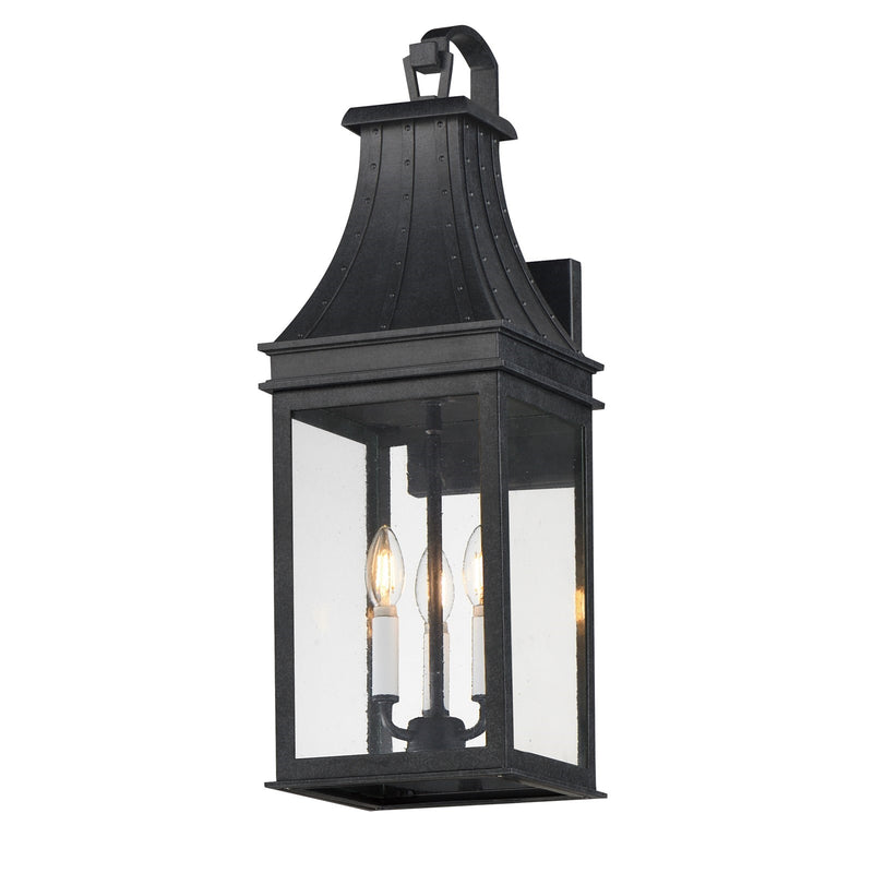 Maxim Lighting Bramwell VX 9in 3-Light Outdoor Wall Sconce | Traditional Black Patina and Textured Clear Glass | Entryway & Porch | Model 40984TCBKP