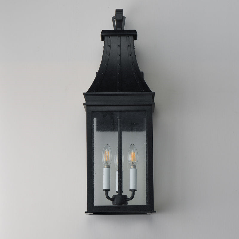 Maxim Lighting Bramwell VX 9in 3-Light Outdoor Wall Sconce | Traditional Black Patina and Textured Clear Glass | Entryway & Porch | Model 40984TCBKP