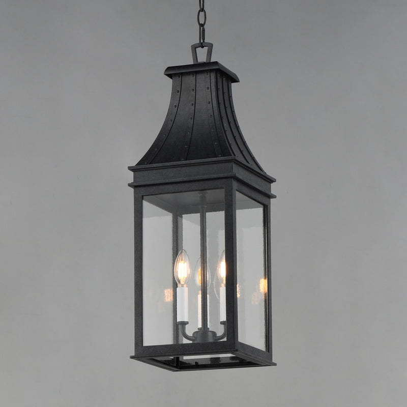 Maxim Lighting Bramwell VX 9in 3-Light Outdoor Pendant | Traditional Black Patina and Textured Clear Glass | Covered Patio & Porch | Model 40987TCBKP