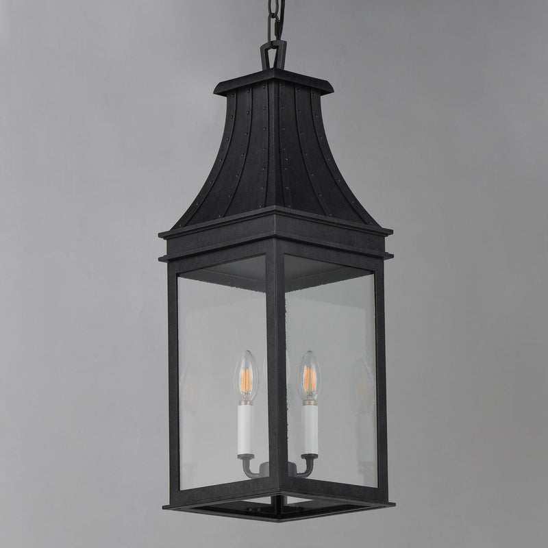 Maxim Lighting Bramwell VX 9in 3-Light Outdoor Pendant | Traditional Black Patina and Textured Clear Glass | Covered Patio & Porch | Model 40987TCBKP