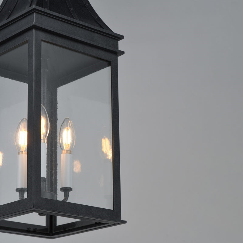 Maxim Lighting Bramwell VX 9in 3-Light Outdoor Pendant | Traditional Black Patina and Textured Clear Glass | Covered Patio & Porch | Model 40987TCBKP
