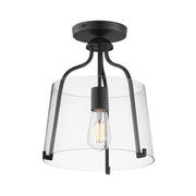Maxim Bellmore 11in 1-Light Convertible Pendant Semi-Flush | Traditional Matte Black and Clear Glass | Foyer & Entryway | Model 5681CLBK