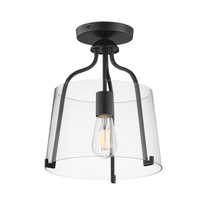 Maxim Bellmore 11in 1-Light Convertible Pendant Semi-Flush | Traditional Matte Black and Clear Glass | Foyer & Entryway | Model 5681CLBK