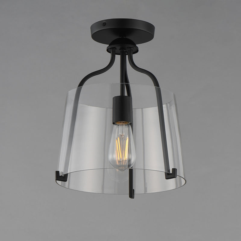 Maxim Bellmore 11in 1-Light Convertible Pendant Semi-Flush | Traditional Matte Black and Clear Glass | Foyer & Entryway | Model 5681CLBK