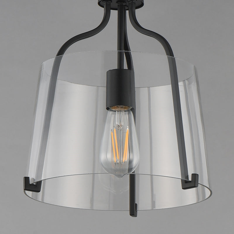 Maxim Bellmore 11in 1-Light Convertible Pendant Semi-Flush | Traditional Matte Black and Clear Glass | Foyer & Entryway | Model 5681CLBK