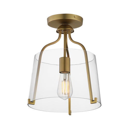 Maxim Lighting Bellmore 11in 1-Light Semi-Flush Mount | Transitional Natural Aged Brass and Clear Glass | Bedroom & Hallway Accent | Model 5681CLNAB