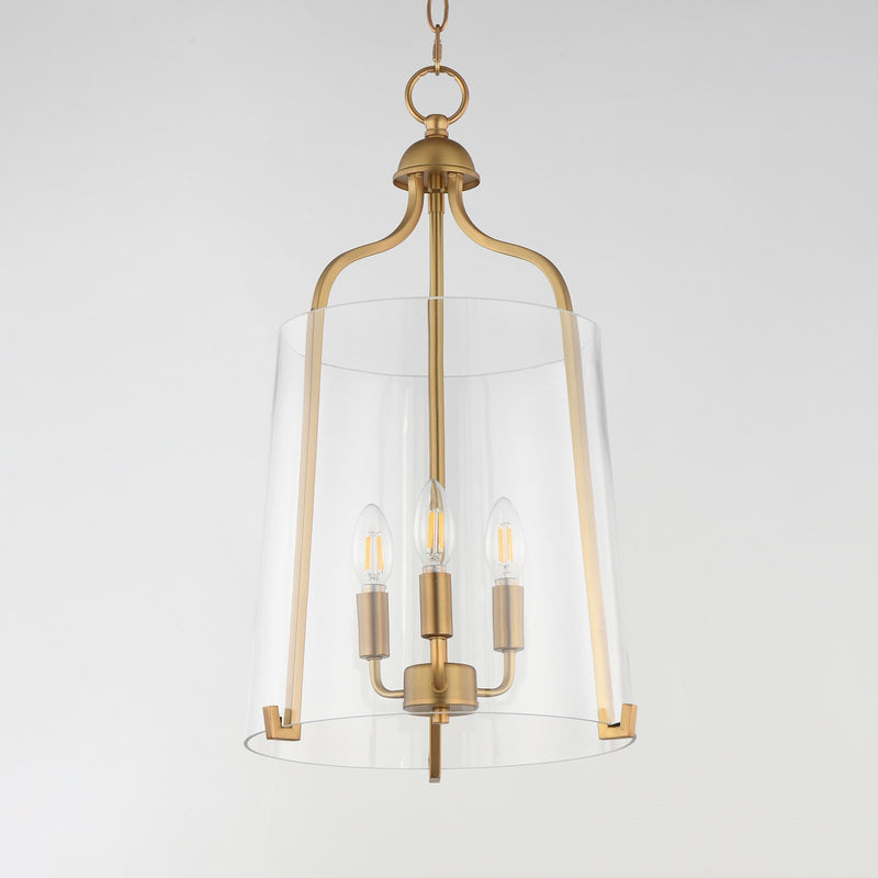 Maxim Lighting Bellmore 13.5in 3-Light Foyer Pendant | Traditional Natural Aged Brass and Clear Glass | Entry Foyer & Dining Room | Model 5683CLNAB