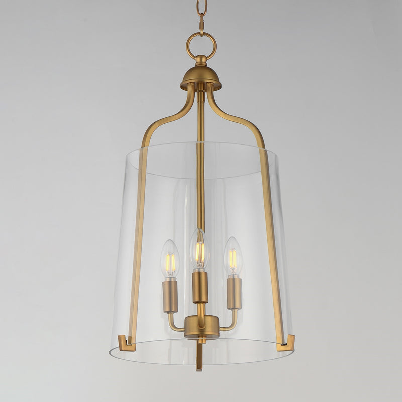 Maxim Lighting Bellmore 13.5in 3-Light Foyer Pendant | Traditional Natural Aged Brass and Clear Glass | Entry Foyer & Dining Room | Model 5683CLNAB