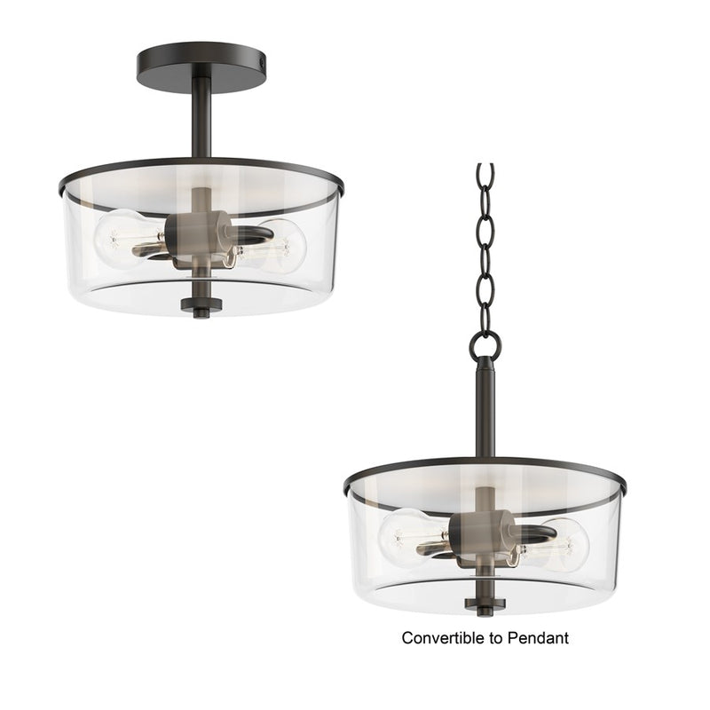 Maxim Lighting Fuller 2 Light 10" Flush Mount, Black/Clear