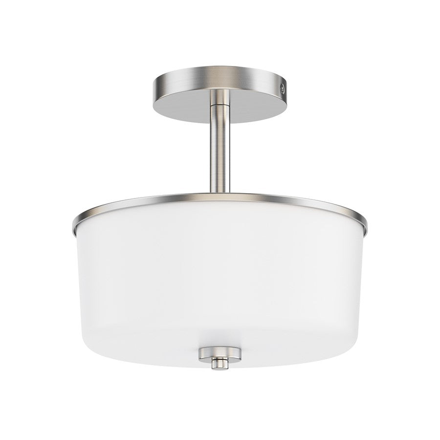 Maxim Lighting Fuller 2 Light 10" Flush Mount, Satin Nickel/White - 5692WTSN