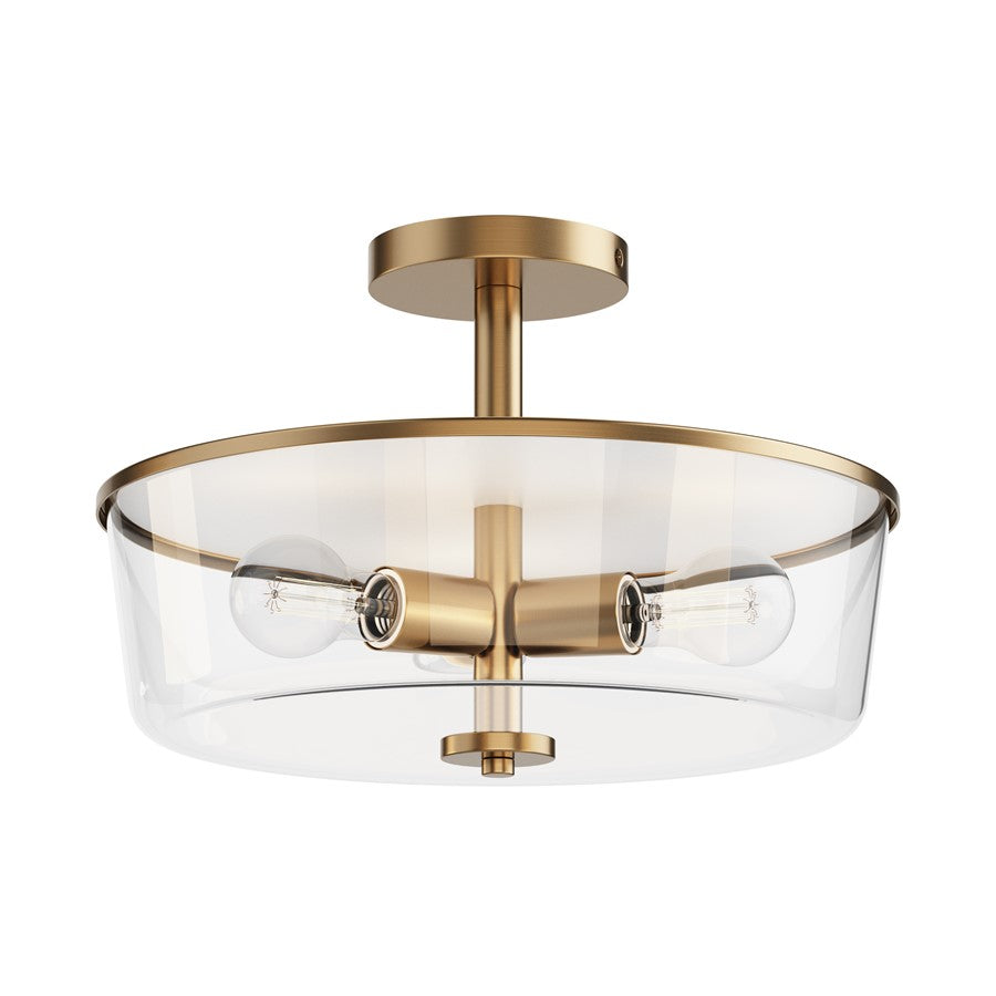 Maxim Lighting Fuller 3Lt 10" Flush Mount, Natural Aged Brass/Clear - 5695CLNAB