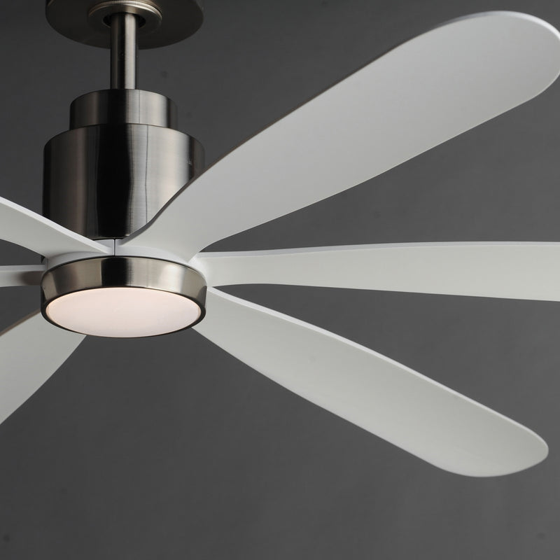 Maxim Lighting Petals 60in 6-Blade Ceiling Fan | Modern Satin Nickel and White ABS | Bedroom & Living Room | 60 x 60 x 17 in, LED | Model 88326SN
