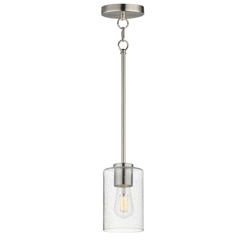 Maxim Livingston 5in 1-Light Mini Pendant | Modern Satin Nickel and Clear Seeded Glass | Kitchen Island & Dining Room | Model 90461CDSN