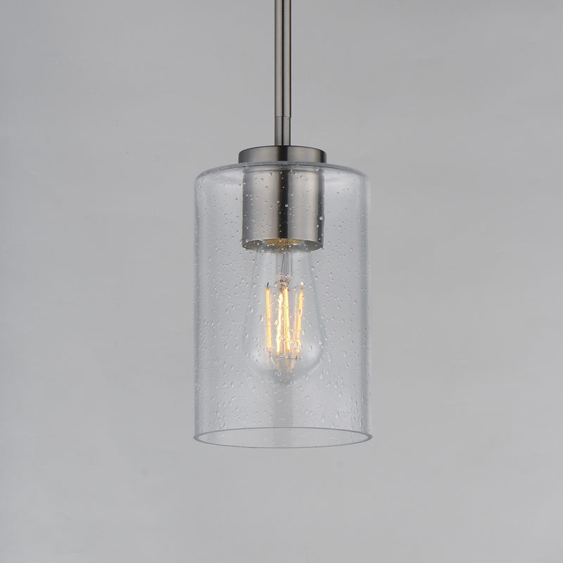 Maxim Livingston 5in 1-Light Mini Pendant | Modern Satin Nickel and Clear Seeded Glass | Kitchen Island & Dining Room | Model 90461CDSN
