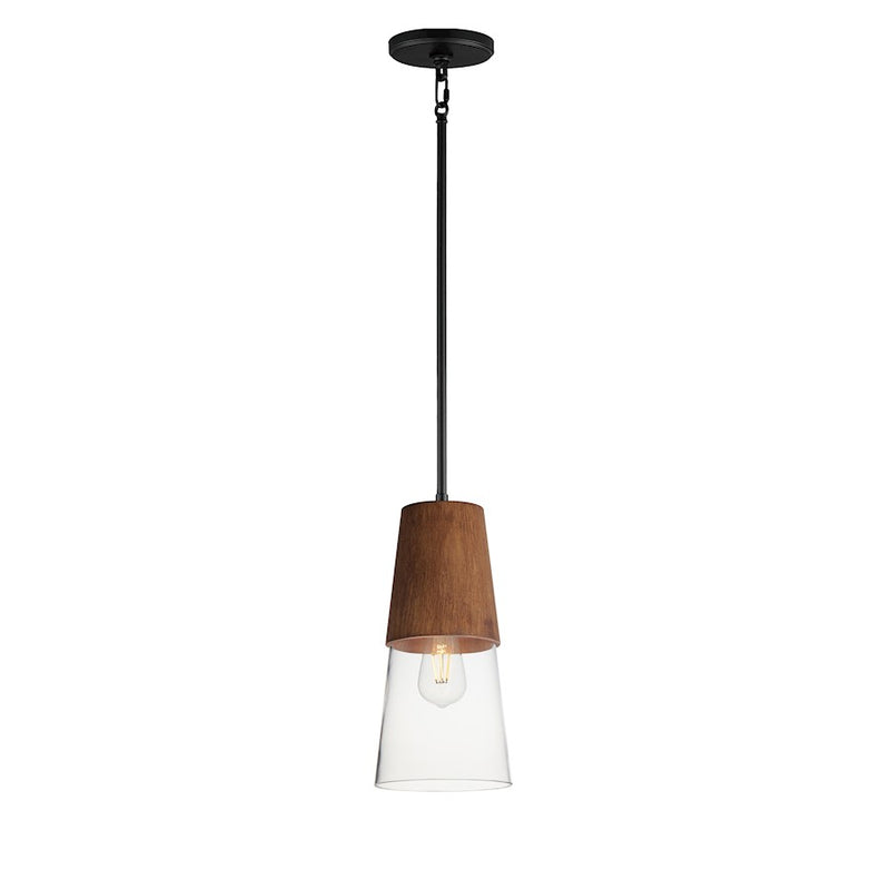 Maxim Lighting Carpenter 1Lt 6.5" Mini Pendant, Walnut/Black/Clear