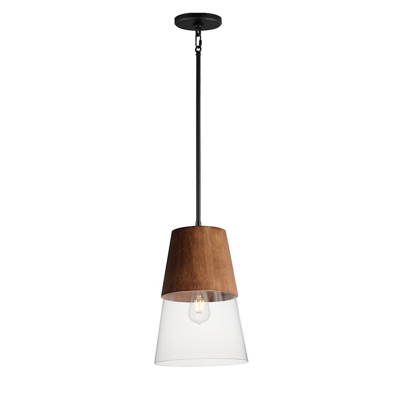 Maxim Lighting Carpenter 1Lt 10" Mini Pendant, Walnut/Black/Clear