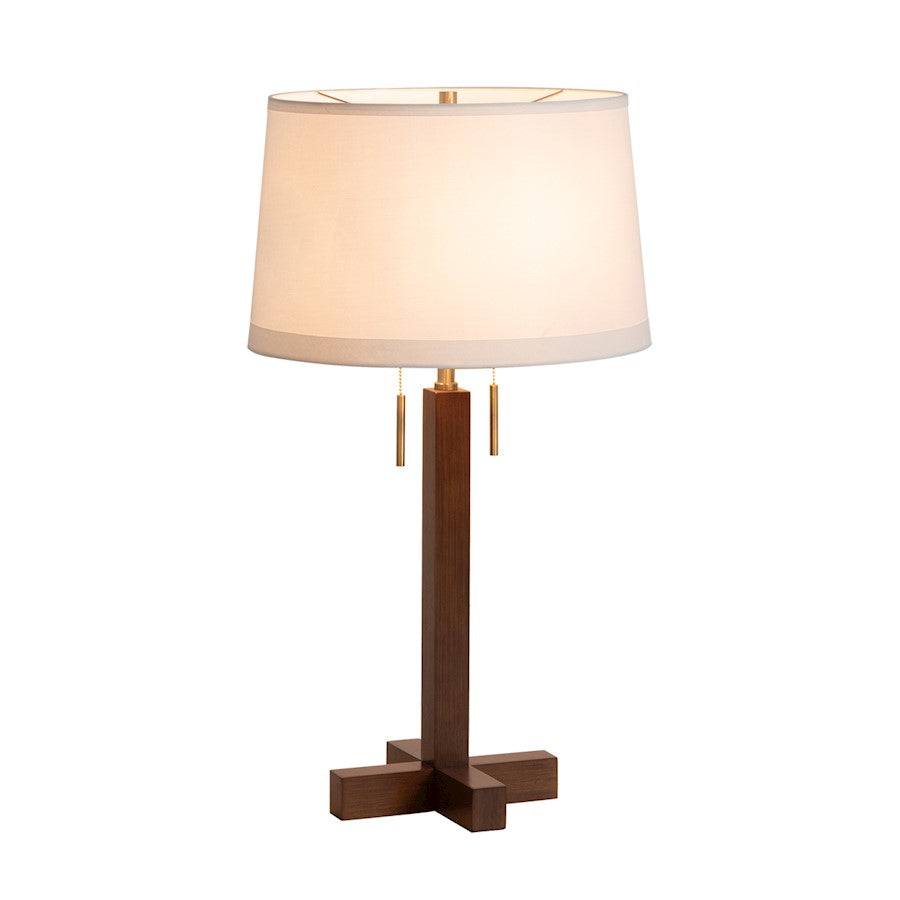 Nova California Swiss Cross 1 Light Table Lamp, Walnut/Brass/White - 1010250DW