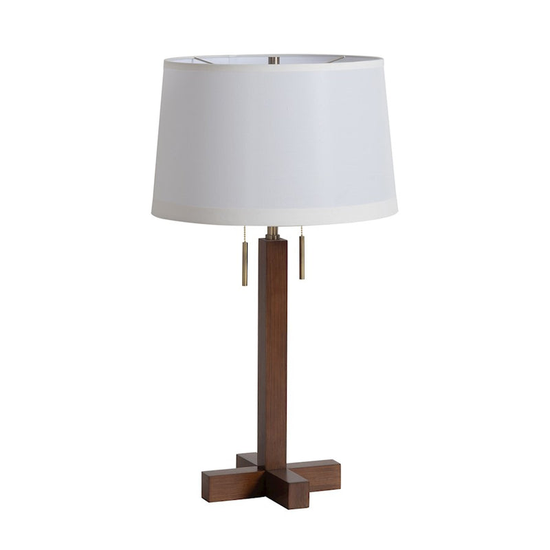 Nova California Swiss Cross 1-Light Table Lamp | Mid-Century Dark Walnut Wood and Weathered Brass with White Linen Shade | Living | Model 1010250DW