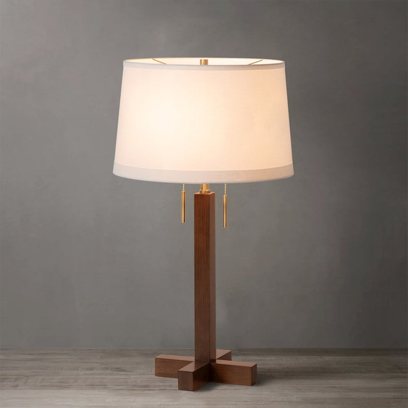 Nova California Swiss Cross 1-Light Table Lamp | Mid-Century Dark Walnut Wood and Weathered Brass with White Linen Shade | Living | Model 1010250DW