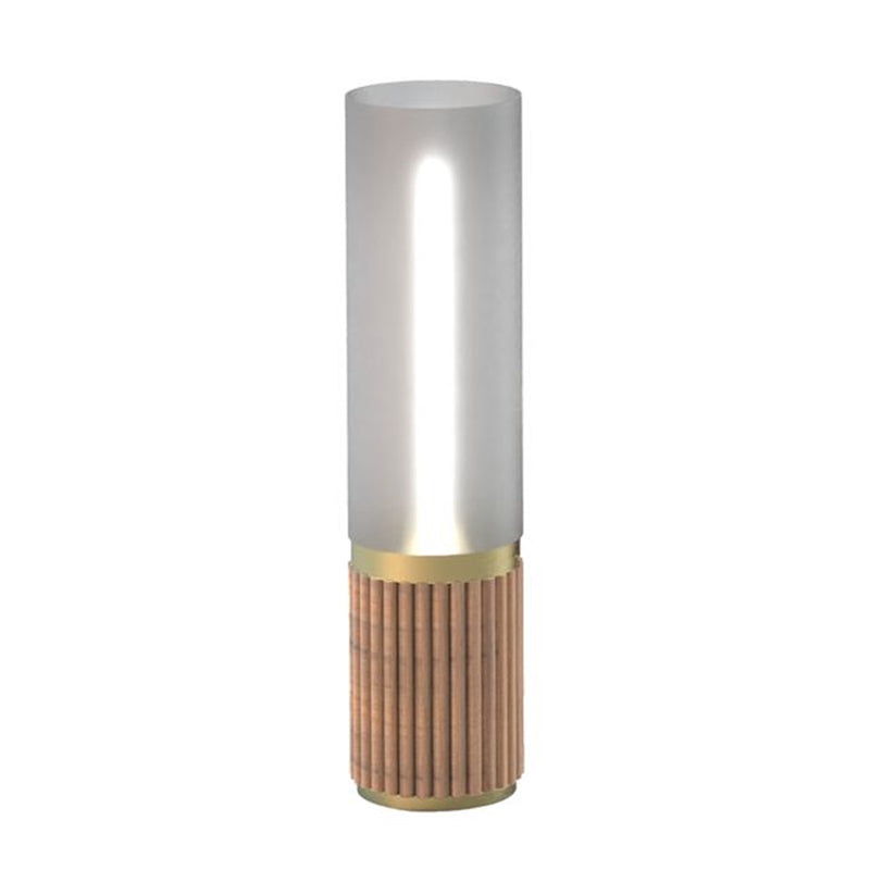 Nova California Tambo Cylindro 18in Petite Accent Table Lamp | Natural Ash Wood and Weathered Brass with White Acrylic Shade | Model 1010801ASH
