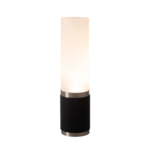 Nova California Tambo Cylindro 18in Petite Accent Table Lamp | Black Oak Wood and Satin Nickel with White Acrylic Shade | Bedroom & | Model 1010801BO