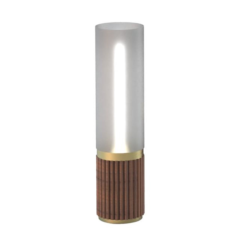 Nova California Tambo Cylindro 18in 1-Light Table Lamp | Mid-Century Walnut and Weathered Brass Frosted Acrylic | Bedroom & Office | Model 1010801WB