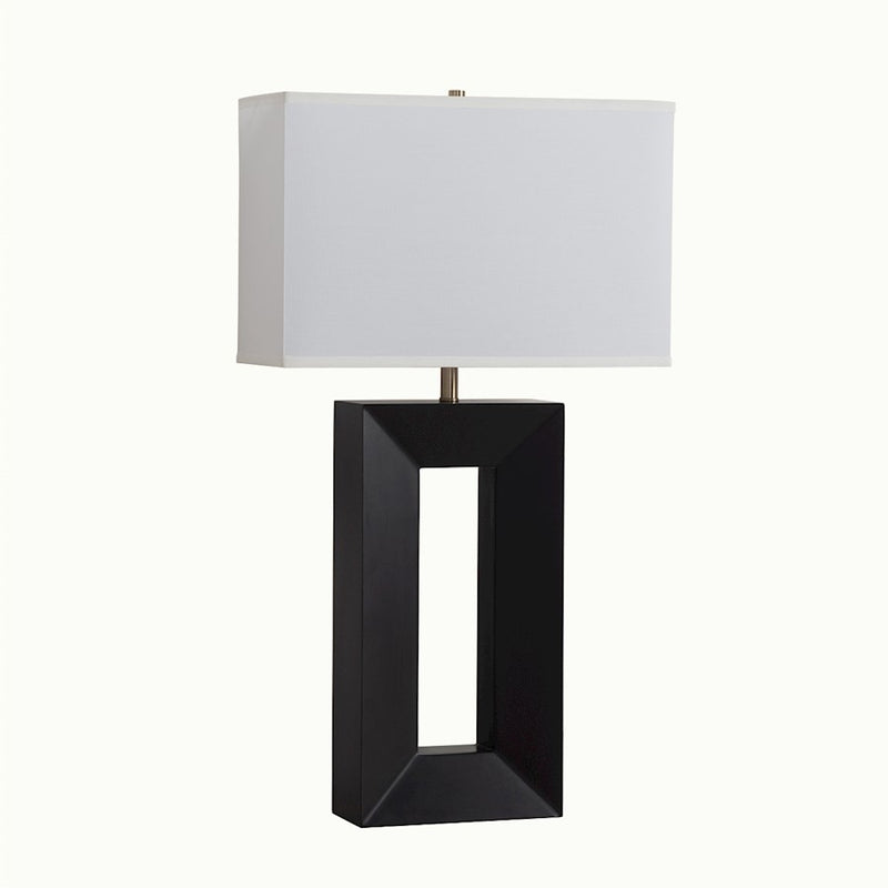 Nova California Julie Standing 31in 1-Light Table Lamp | Mid-Century Ebony Wood and Weathered Brass with White Linen Shade | Living | Model 1010830B