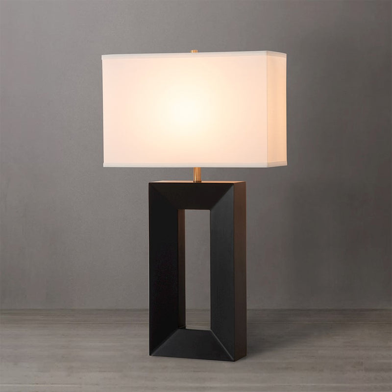 Nova California Julie Standing 31in 1-Light Table Lamp | Mid-Century Ebony Wood and Weathered Brass with White Linen Shade | Living | Model 1010830B