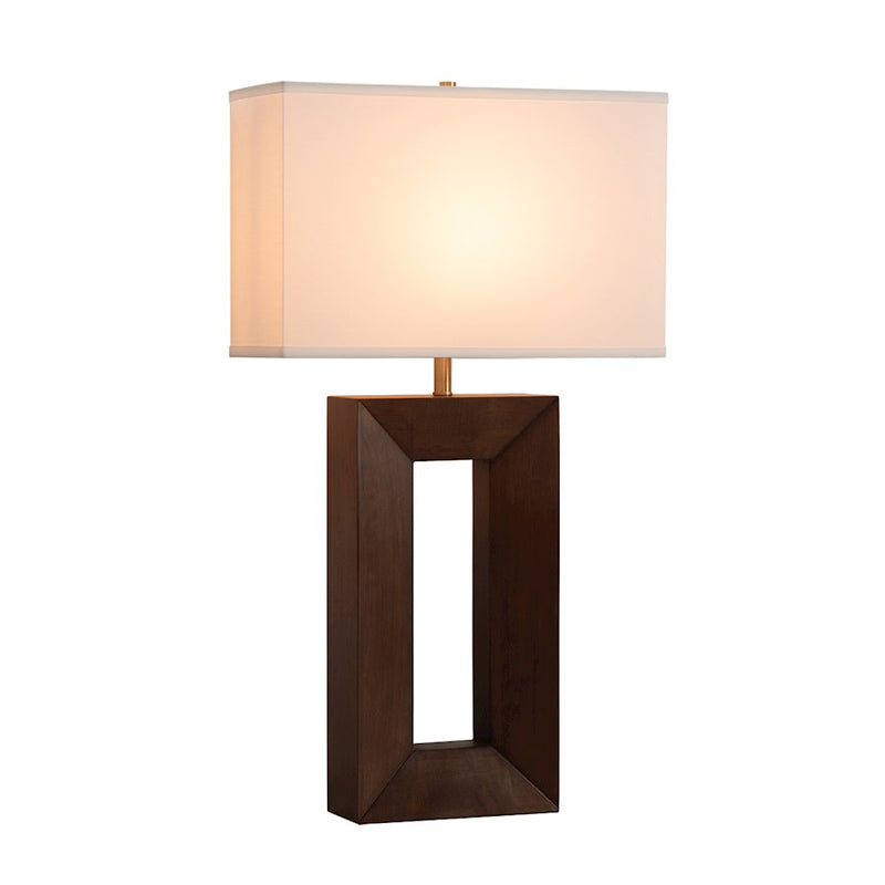 Nova California Julie 17in 1-Light Table Lamp | Mid-Century Modern Dark Walnut Wood and Weathered Brass White Linen | Living Room & | Model 1010830DW