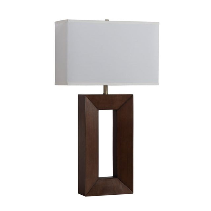 Nova California Julie 17in 1-Light Table Lamp | Mid-Century Modern Dark Walnut Wood and Weathered Brass White Linen | Living Room & | Model 1010830DW