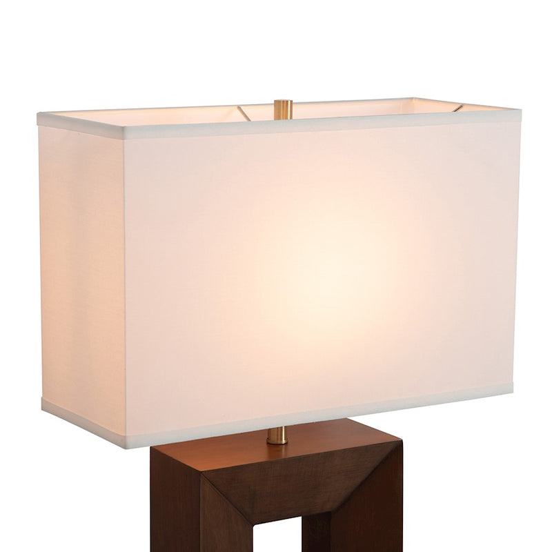 Nova California Julie 17in 1-Light Table Lamp | Mid-Century Modern Dark Walnut Wood and Weathered Brass White Linen | Living Room & | Model 1010830DW