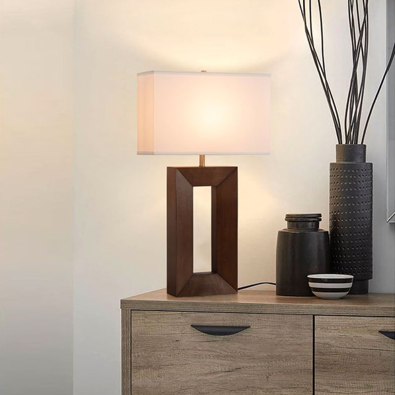 Nova California Julie 17in 1-Light Table Lamp | Mid-Century Modern Dark Walnut Wood and Weathered Brass White Linen | Living Room & | Model 1010830DW