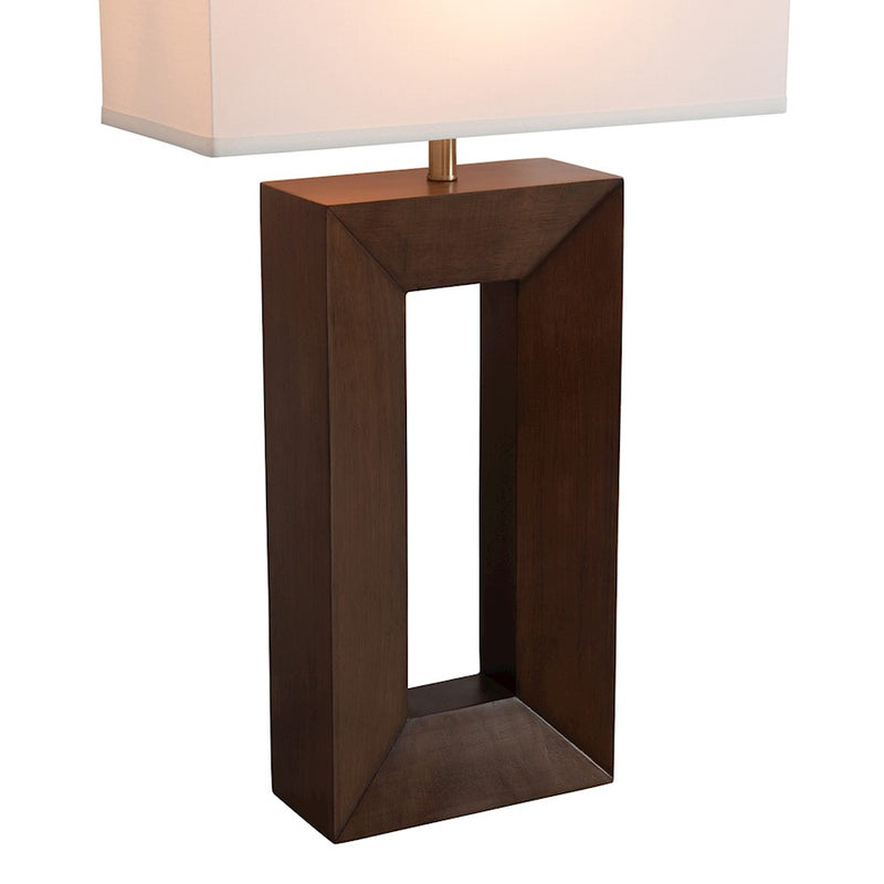 Nova California Julie 17in 1-Light Table Lamp | Mid-Century Modern Dark Walnut Wood and Weathered Brass White Linen | Living Room & | Model 1010830DW