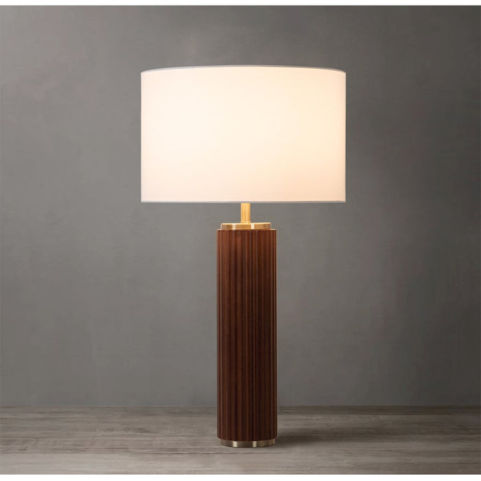 Nova California Tambo 1 Light Table Lamp, Walnut Wood/Brass/White